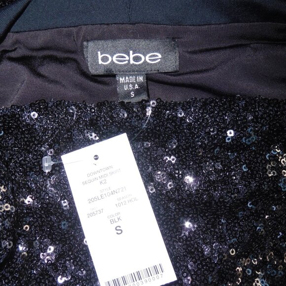 Bebe NWT Black Sequin Covered Downtown Midi Skirt Small - Picture 2 of 2